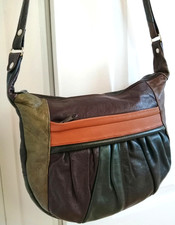Vintage Soft Leather Patchwork Medium Size Multicoloured Shoulder Bag Boho Hobo