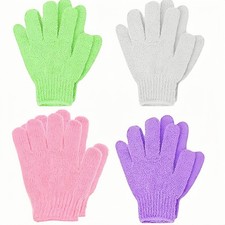 Geettcaifu 4 Pairs Exfoliating Bath Gloves, Nylon Double Multiple Colors