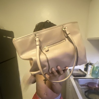 Michael Kors Beige Shoulder Bag Gold Hardware Double Handles Zipper Accent