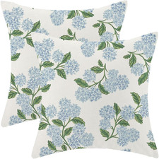 Blue Hydrangea Floral Pillow Covers 18X18 Inch Vintage Spring Flowers Throw Pill