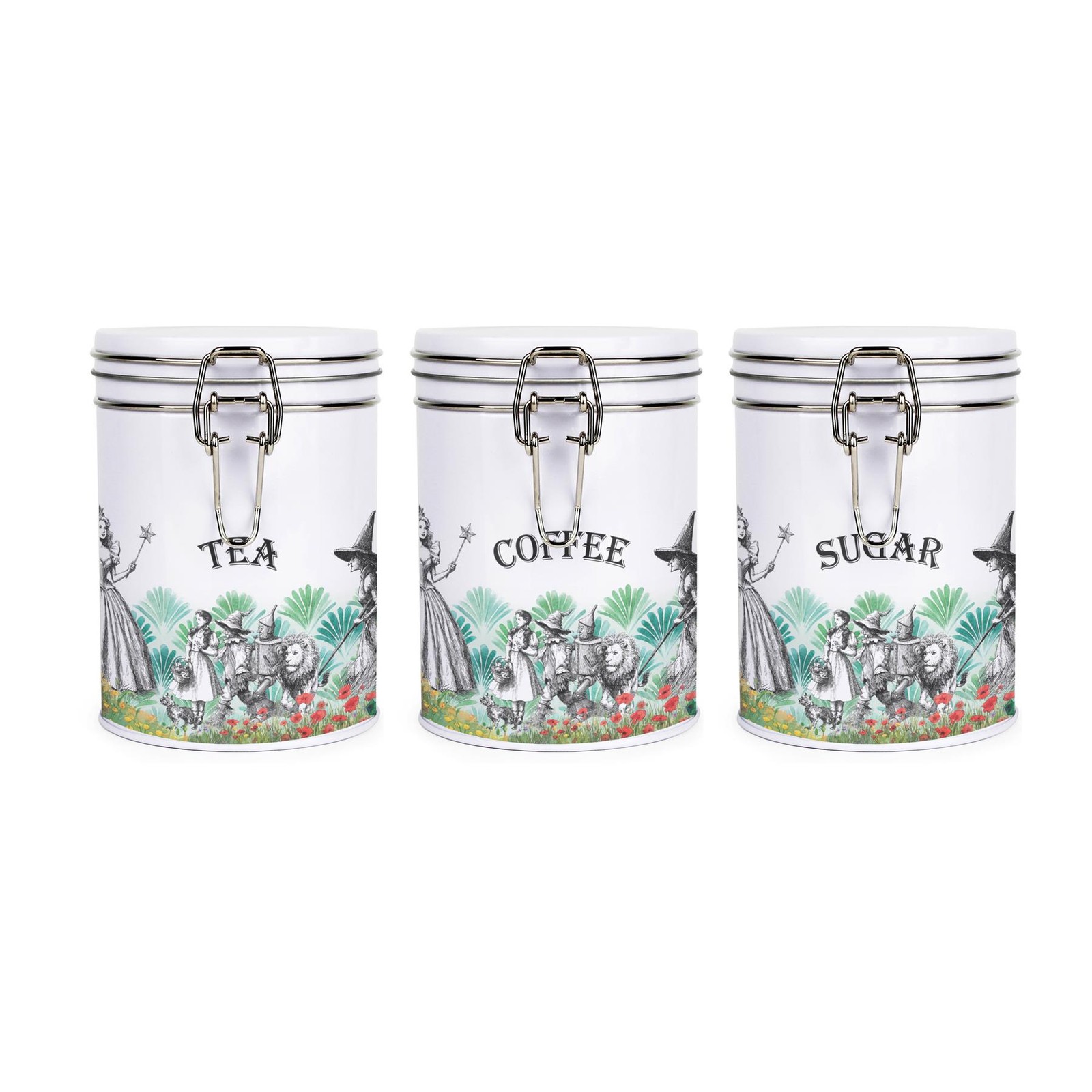 Wizard of Oz Tea, Coffee & Sugar Canister Set - Metal Kitchen Storage Gift