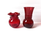 Vintage Anchor Hocking Royal Ruby Red Glass Vase Harding Pattern 1930s +1 Ruffle