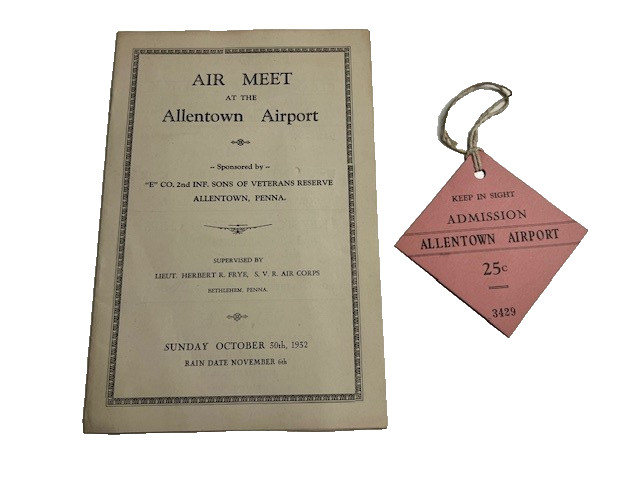 1932 ALLENTOWN AIRPORT AIR MEET SOUVENIR PROGRAM & ADMISSION TAG TICKET - #1182