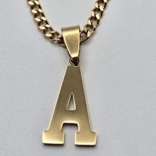 A-Z LETTER INITIAL GOLD PVD  Pendant Charm / 18"-24" STAINLESS CHAIN NECKLACE