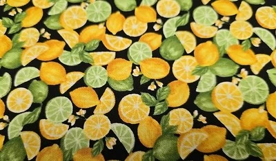 PAINTBRUSH STUDIOS 5 Mts Lemons And Limes Cocktail Fruit On Black 100% Cotton Premium Craft Fabric