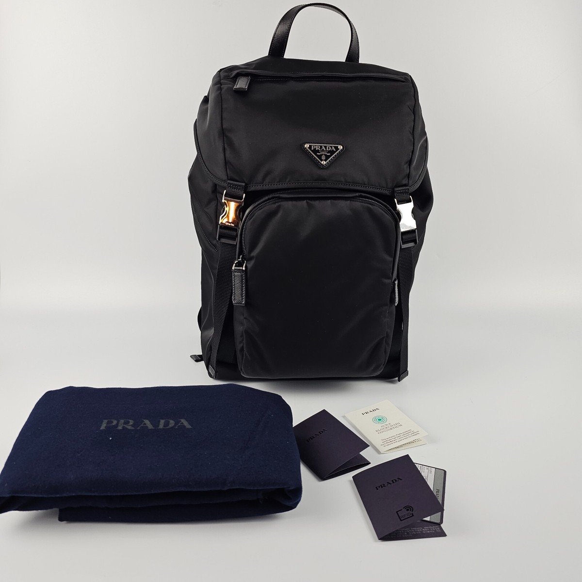 Prada Re Nylon and Saffiano Leather Backpack Black 2VZ135