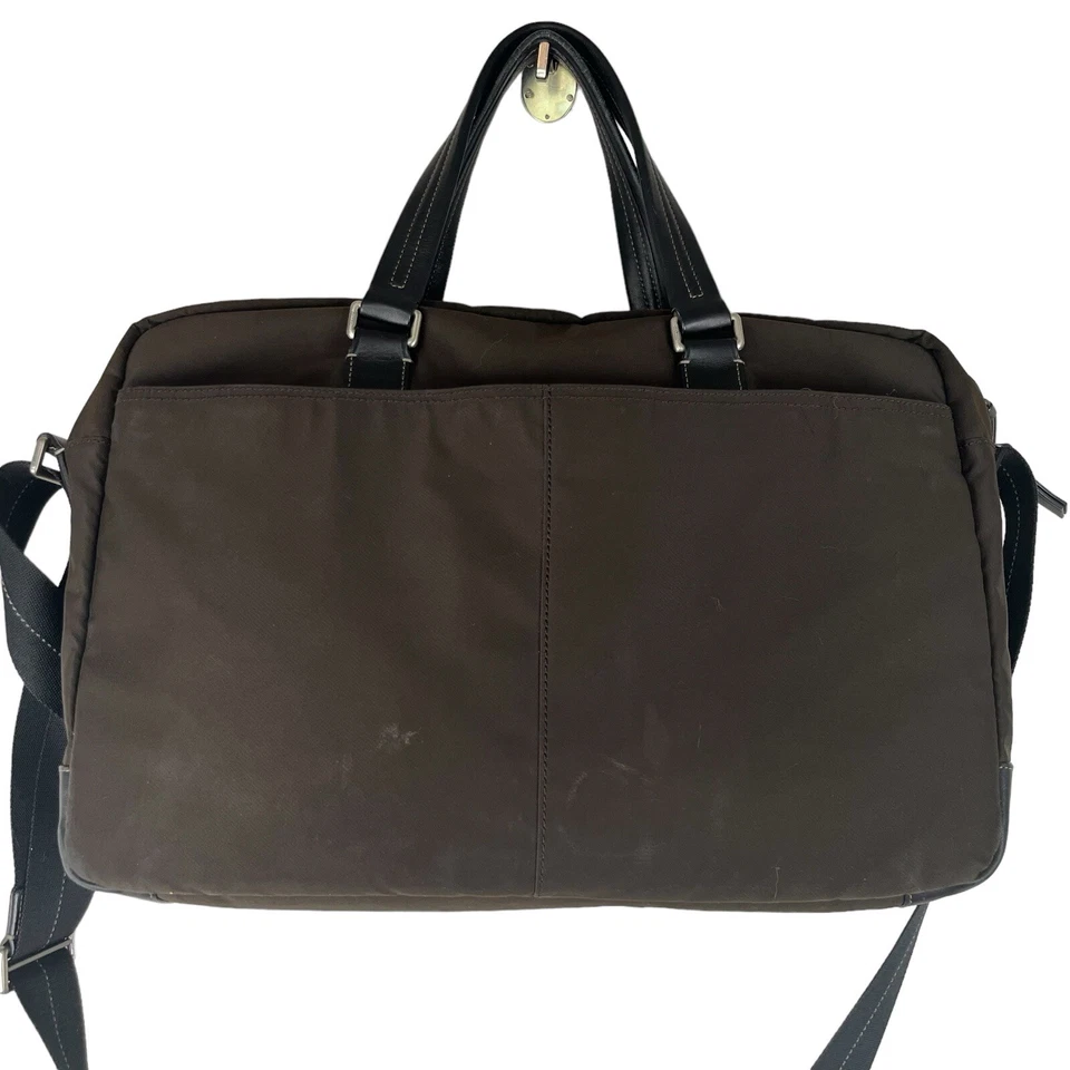 ТРЕНЕР VARICK коричневый нейлона портфель Messenger путешествий сумка кожаная отделка F70681 VGUC - Изображение 2 из 4