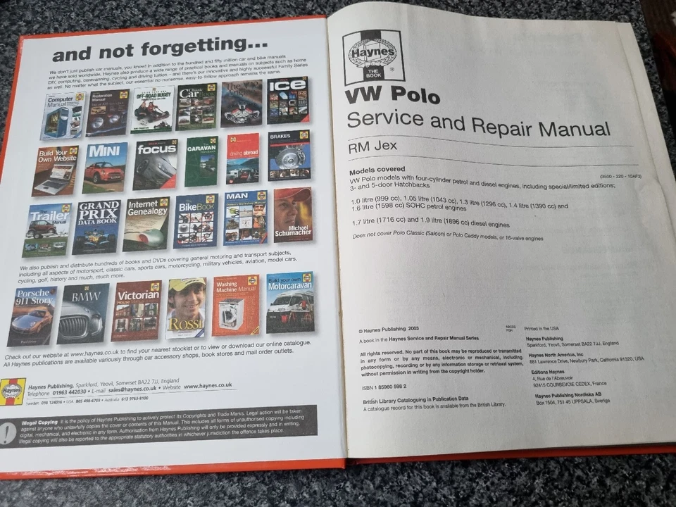 VW Polo Haynes Manual 1994 - 1999, Hardback Book 3500, M TO S Registered  - Image 2 of 4
