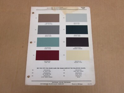ダッジ  ヤシザリカラー 1949 Dodge car exterior paint color chip chart sheet sample | eBay