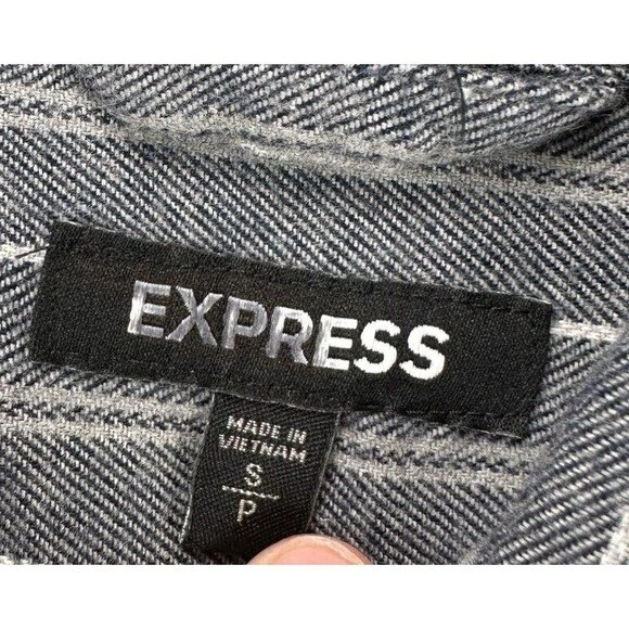 Express Soft Flannel Shirt Adult Small Grey Pinstripes Button Down Mens NEW Q27 - Image 4 of 4