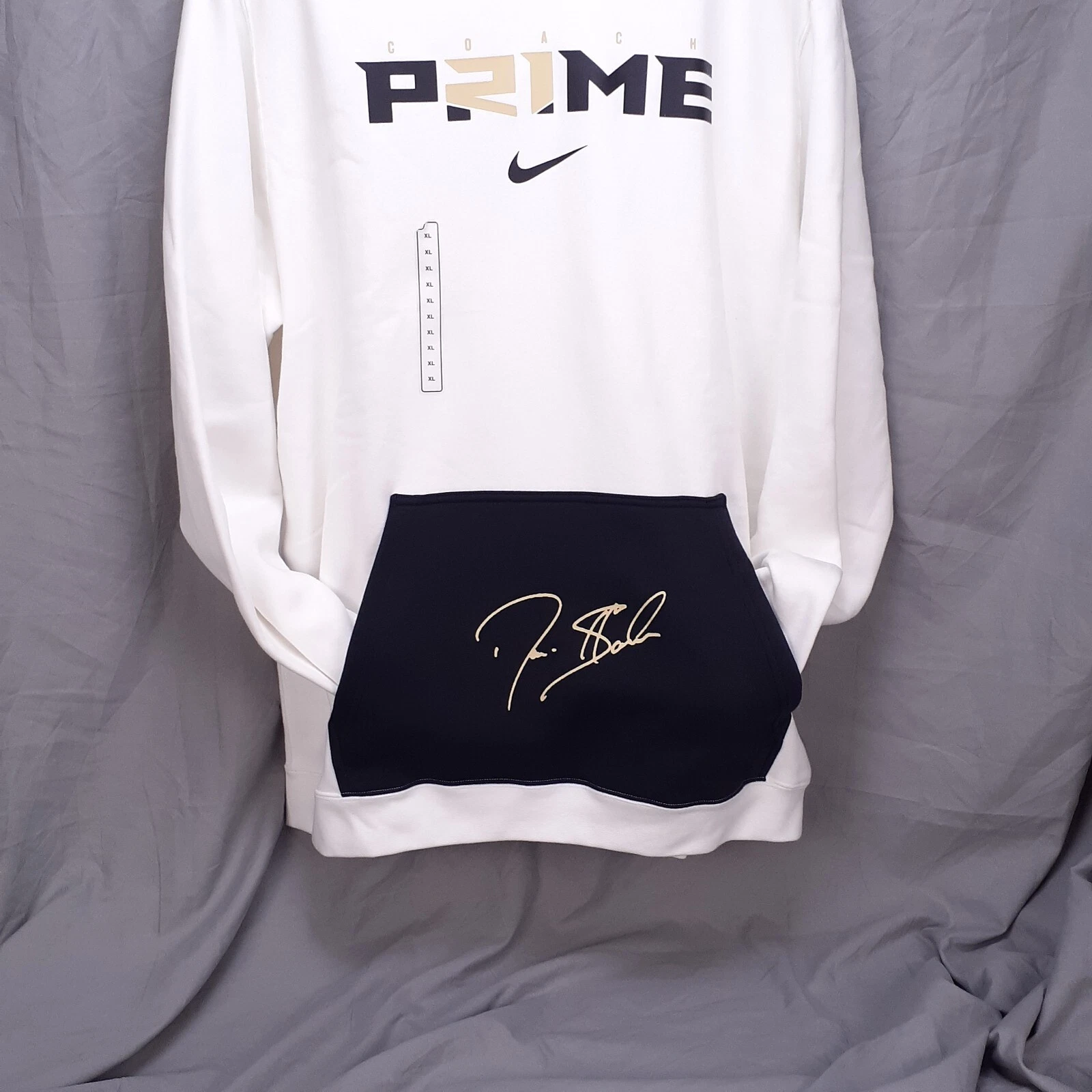 Felpa con cappuccio pullover Nike Coach Prime Deion Sanders 2.0 bianca nuova con etichette taglia X Large XL