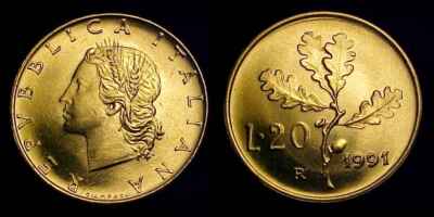 ヴィンテージ イタリア 1991 リラ 20  ITALY 1991 R 20 Lire Gem BU | eBay