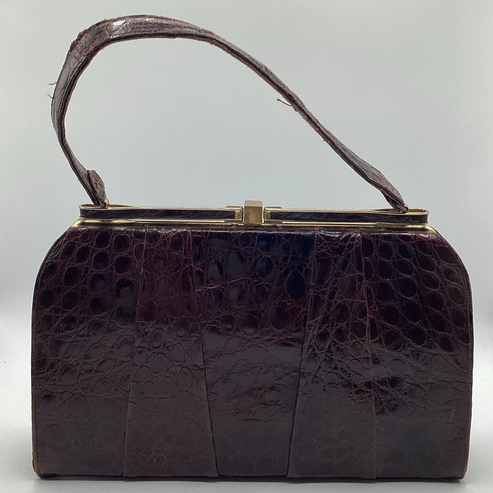 Cartera Pinup Vintage Años 50 12”x3”x7” Cuero Cocodrilo Chocolate Oscuro Foto 2 de 4