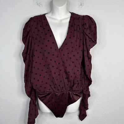 AFRM Shirt Womens Polka Dot Long Sleeve Avant Garde Bodysuit One Piece Career