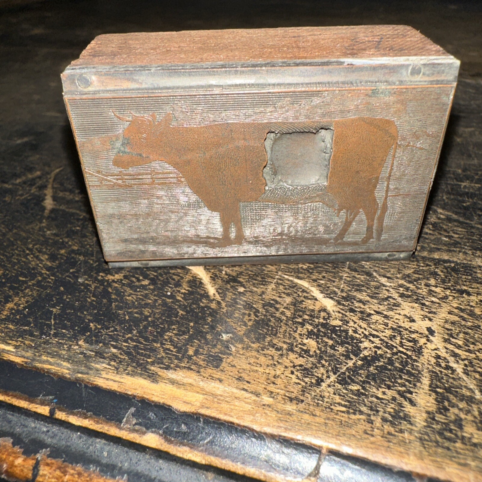Print Block “ Cow Bull Ox “ Copper Face Block. Nice Details!