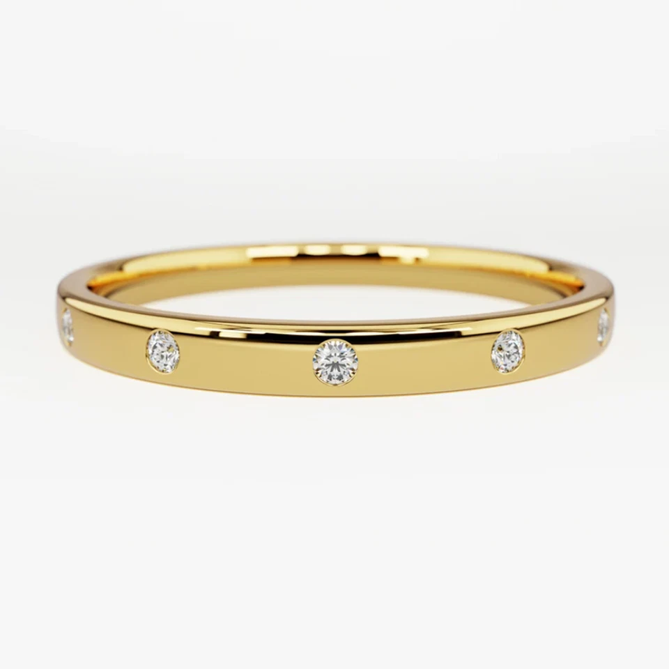 Aliança de casamento masculina diamante real ouro amarelo 18K redonda 0,10 quilates 3 mm tamanho 9 10 - Imagem 2 de 4