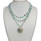 18" 3 Strands Natural Larimar Rosary Chain Necklace Heart-Shaped Larimar Pendant
