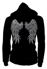 Women's Zip up Hoodie Sweater, Bling Rhinestones New Wide Angel Wings,S~4X Thick