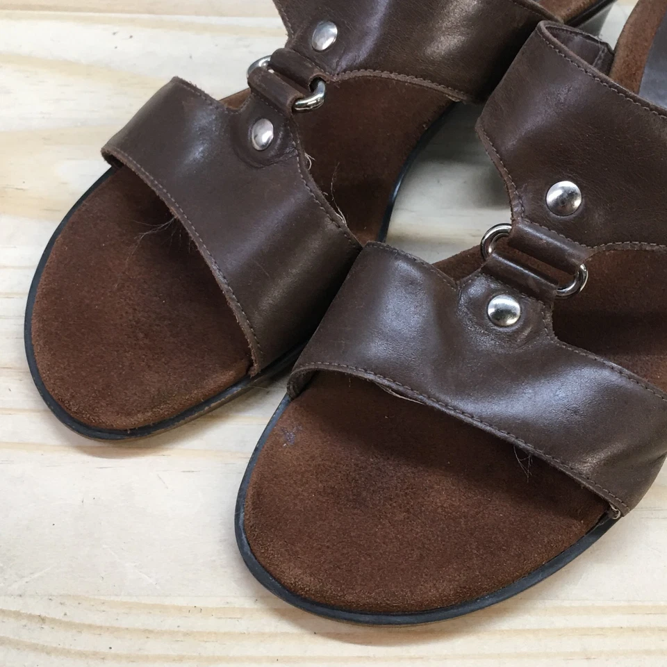 Sandalias Aerosoles Mujer 6.5 B Deslizables Tacones Bajos Cómodas Cuero Marrón Sin Cordones Foto 4 de 4