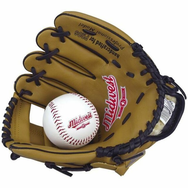 Midwest Junior Kids Baseball Catchers Pitchers Glove & Ball Set for