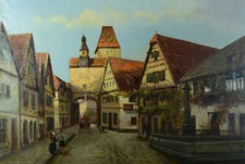 Beautiful Painting Antique View Animated Hackney Rothenburg Germany Bavaria