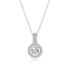 1.50Ct Women's Halo Pendant Necklace Simulated Diamond 14K Gold Plated Silver