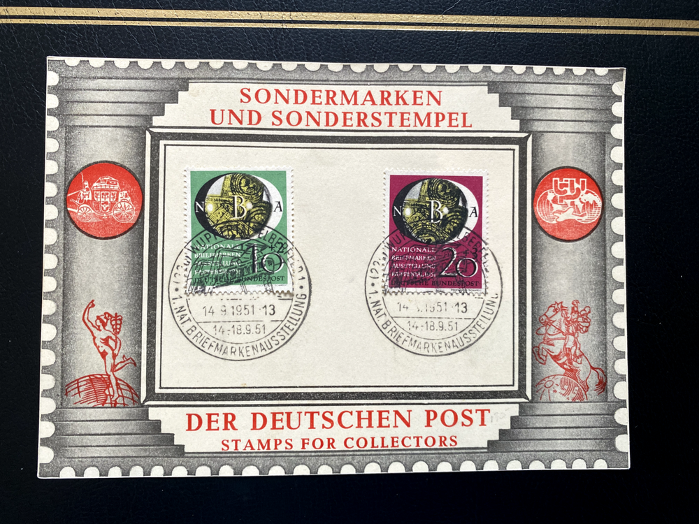 West Germany 1951 National Philatelic Exhibition set on FDC w/ Cinderella rev.