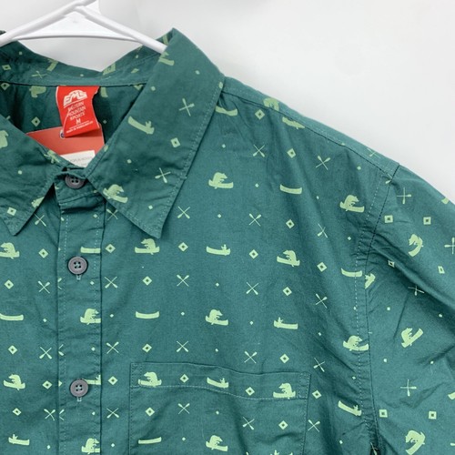 EMS Eastern Mountain Sports Men Size Medium Shirt Button Down Green Canoe Print - Picture 3 of 10