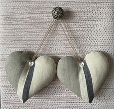 Pair Of Heart Door Hangers In Laura Ashley Awning Stripe Charcoal Grey Fabric