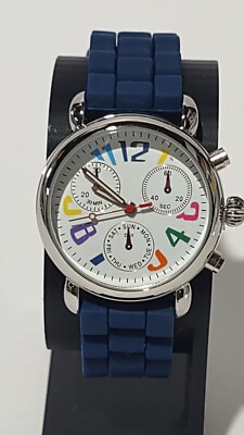 NEW/UNUSED Geneva Stylish/Multi Function Watch, Blue Silicon Band, New Battery
