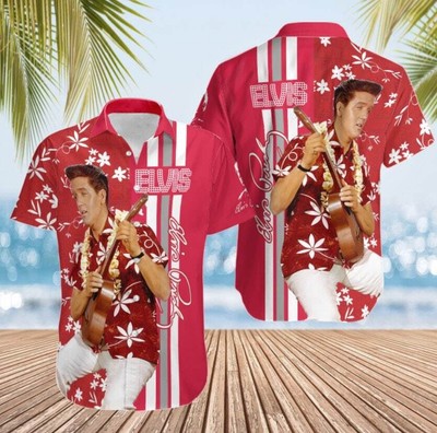 Elvis Presley Gitarre Musik Sing Song Musiker Hawaiians Shirt, Elvis Red Aloha S