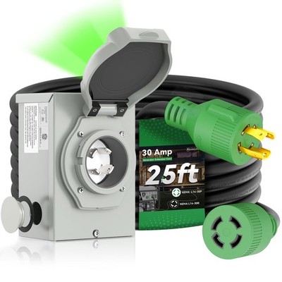 RVINGPRO 30 Amp Generator Cord 25FT and Power Inlet Box, Pre-Drilled 30 Amp G...