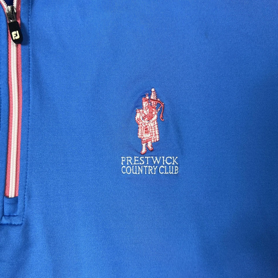 Chaleco Pullover FootJoy Para Hombres Medio Azul Rosa Prestwick Golf 1/4 Cremallera Sin Mangas Foto 3 de 4