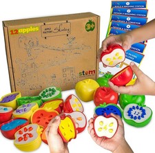 Apple Sorting Learning Toy - 12 Plastic Apples for Counting Montessori Play