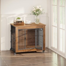 32.5" Dog Crate Furniture with Wheels Heavy Duty Kennel Indoor Table 2 Doors