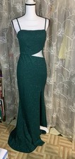 Windsor Emerald Green Glitter Cut Out Mesh Side Maxi Dress Side Slit Size Large