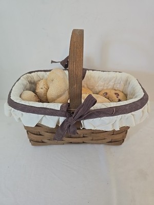Vtg Longaberger Handled Basket Rectangular Signed  9x5x5 W/ Fake Realistic Bread