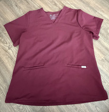 FIGS Technical Collection Women's XL Burgundy Solid V-Neck Scrub Top