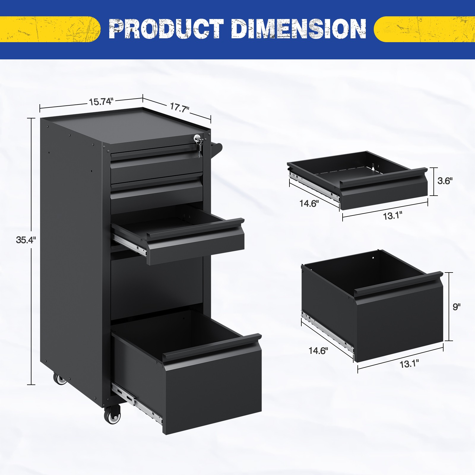Stani 5-Drawer Tool Cabinet: Metal, lockable. For garage, warehouse, workshop.