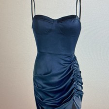 Y2K Women's Blue Fairy Dainty Slip Dress Romantic Floral Satin, Medium