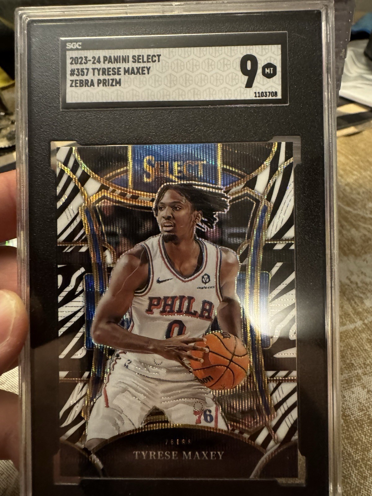 2023-24 Panini Select - Mezzanine Level Tyrese Maxey #357 Zebra Prizm