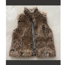 Justice Girls Faux Fur Animal Print Vest Brown Size 6/7 Sleeveless Lined