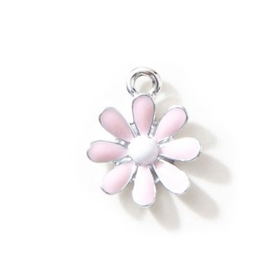 10 hübsche rosa & weiße Gänseblümchen Blume geformt silberfarben Charm Anhänger