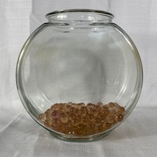 Clear Glass Drum Fish Bowl Terrarium with Amber Iridescent Glass Marbles