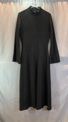 Decjuba Tiana Textured Maxi Dress Womens 12 Black Keyhole Back Bell Sleeves