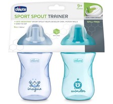 Set of Chicco Sport Spout Trainer Blue and Teal Cups 9 oz
