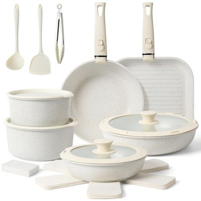 Pots and Pans Set Non Stick 20PCS Ceramic Cookware Detachable Handle Toxic