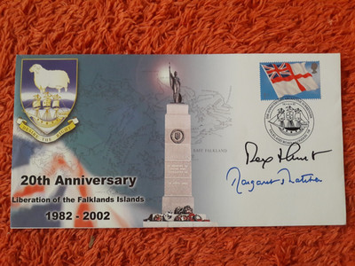 SIGNIERT VON MARGARET THATCHER & REX HUNT FDC - 20. JAHRESTAG DES FALKLANDKRIEGES.