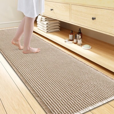 Bath Mat 72x24 Extra Soft Absorbent Non Slip Quick Dry Brown Cream Smiry Waffle