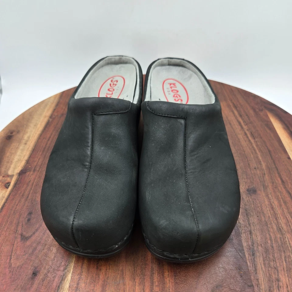 Zapatos Klogs Mule para mujer 9W de ancho negro cuero nobuck zuecos cómodos enfermería Foto 3 de 4